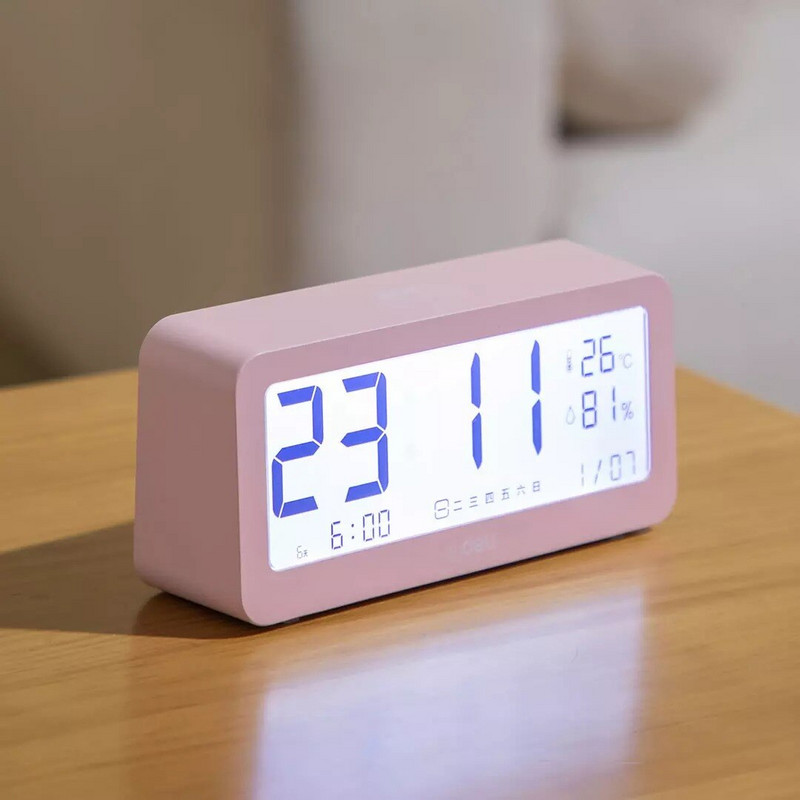 Ceas cu alarmă electronic LED Xiaomi Ceas digital Monitorizarea temperaturii și umidității cu iluminare din spate tactilă ABS 3-culori Deli Made