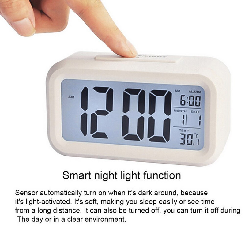 Ceas cu alarmă digitală cu LED-uri Ecran cu alarmă digitală electronică Ceas de birou pentru birou, birou, iluminare din spate, amânare calendar de date