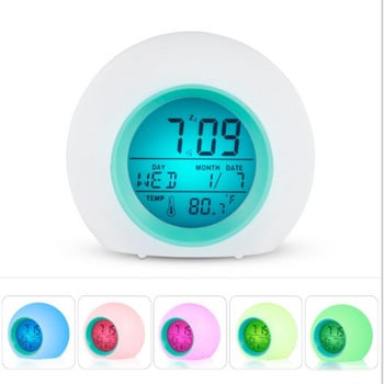 Ηλεκτρονικό Ψηφιακό Ξυπνητήρι LED Θερμόμετρο 7 χρωμάτων Φως νύχτας Λαμπερό ρολόι LCD με κύβο Διακόσμηση σπιτιού για παιδιά Επιτραπέζια επιφάνεια εργασίας