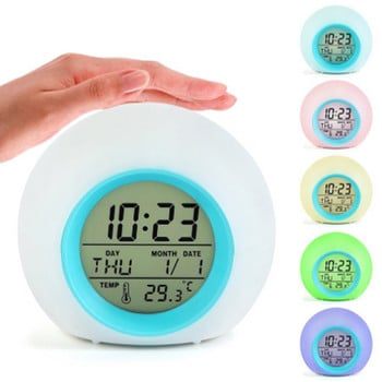 Ηλεκτρονικό Ψηφιακό Ξυπνητήρι LED Θερμόμετρο 7 χρωμάτων Φως νύχτας Λαμπερό ρολόι LCD με κύβο Διακόσμηση σπιτιού για παιδιά Επιτραπέζια επιφάνεια εργασίας
