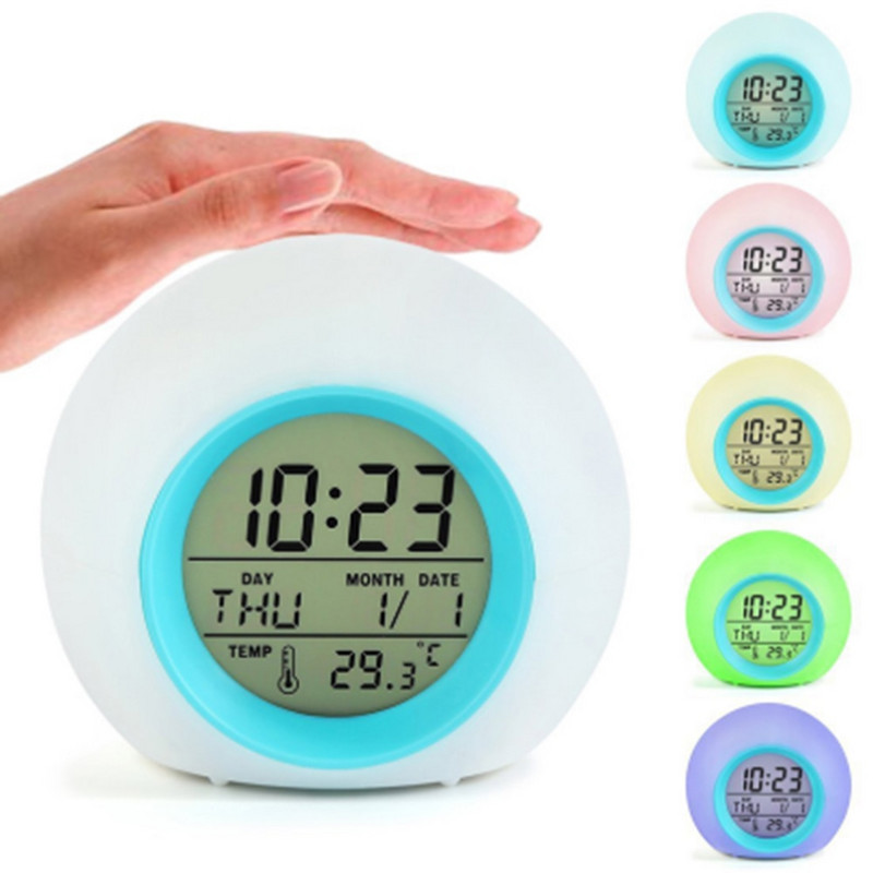7 színű LED elektronikus digitális ébresztőóra hőmérő éjszakai fény izzó kocka LCD óra otthoni dekoráció gyerekeknek asztali asztali