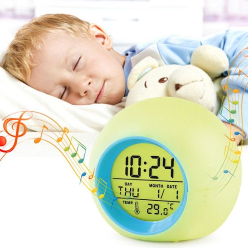 7 színű LED elektronikus digitális ébresztőóra hőmérő éjszakai fény izzó kocka LCD óra otthoni dekoráció gyerekeknek asztali asztali