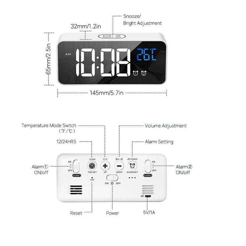 Újratölthető digitális ébresztőóra Hangvezérlés Szundi Éjszakai mód Asztali óra Zene Elektronikus LED órák Despertador Digital