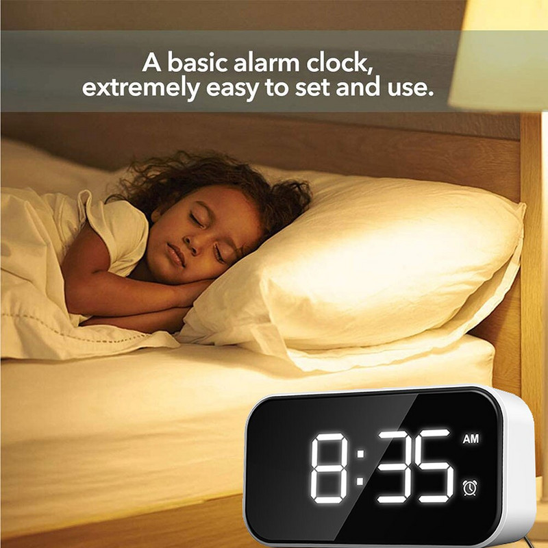 Asztali ébresztőóra digitális tükör LED nagy kijelző hálószoba szundi időzítő Otthoni elektronikus asztali óra USB állandó fény