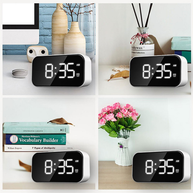Asztali ébresztőóra digitális tükör LED nagy kijelző hálószoba szundi időzítő Otthoni elektronikus asztali óra USB állandó fény