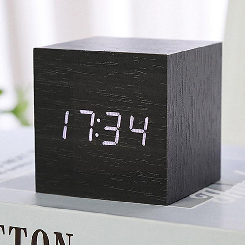 Ébresztőóra LED fa óra asztali hangvezérlés digitális Wood Despertador USB/AAA tápellátású elektronikus asztali órák