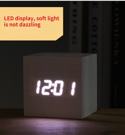 Többfunkciós négyzet alakú digitális óra LED-es ébresztőóra Fa Retro fényű óra asztali asztali dekoráció Hangvezérlés szundi funkció eszközök