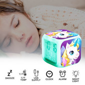 Egyszarvú ébresztőóra LED digitális óra 7 színváltó fény éjszakai izzó gyerek asztali óra Despertador Unicornio ajándék gyerekeknek