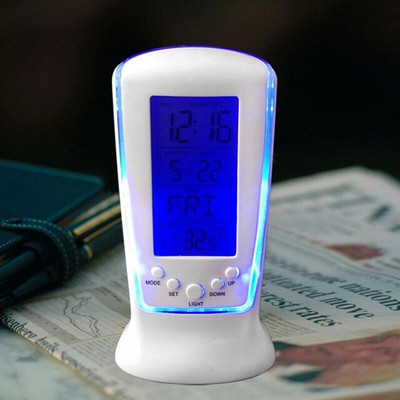 Digitális naptár hőmérséklet LED digitális ébresztőóra kék háttérvilágítással Elektronikus naptár hőmérő LED óra idővel