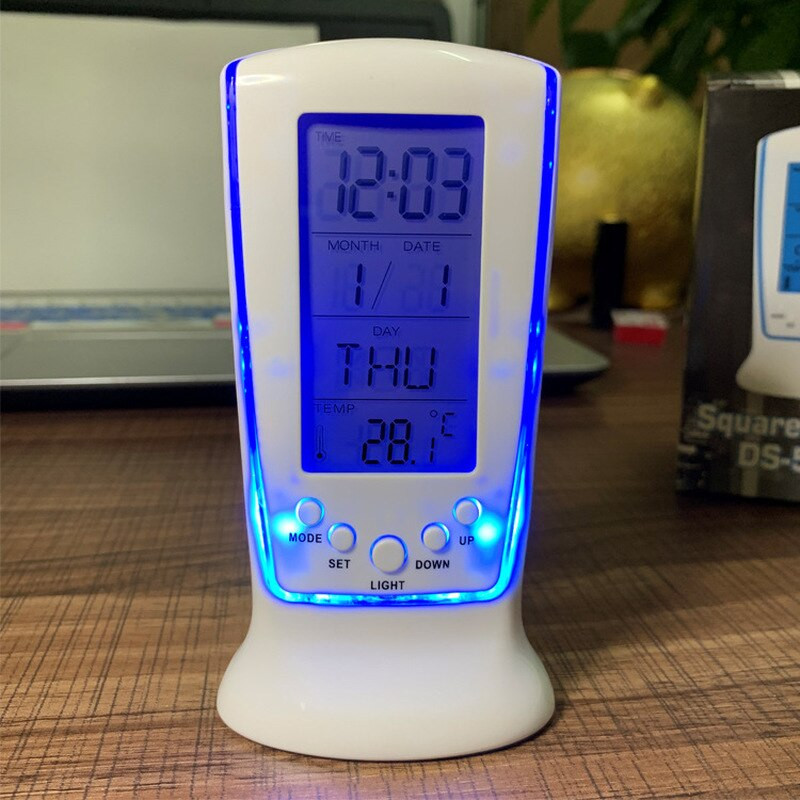 Digitális naptár hőmérséklet LED digitális ébresztőóra kék háttérvilágítással Elektronikus naptár hőmérő LED óra idővel
