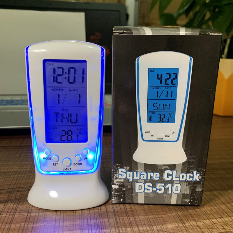 Digitális naptár hőmérséklet LED digitális ébresztőóra kék háttérvilágítással Elektronikus naptár hőmérő LED óra idővel