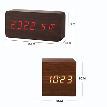 Ξυπνητήρι LED Ψηφιακό ξύλινο επιτραπέζιο ρολόι USB/AAA με φωνητικό έλεγχο υγρασίας θερμοκρασίας Αναβολή Ηλεκτρονικά επιτραπέζια ρολόγια