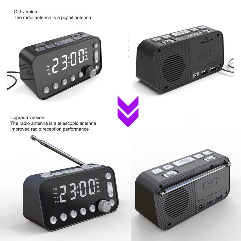 Ceas cu alarmă digital Radio cu ceas cu alarmă Dab Fm, port dublu de încărcare USB Ecran LCD Iluminare din spate Alarma reglabilă cu volum Ceas cu alarmă