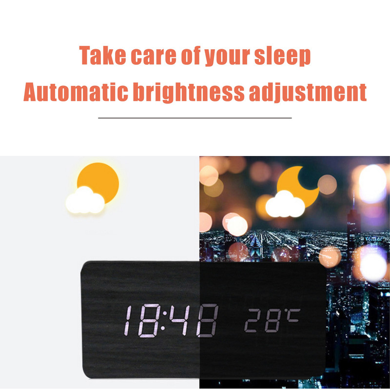 LED-es ébresztőóra hőmérséklet páratartalom hangvezérléssel Szundi elektronikus órák USB/AAA tápellátású elektronikus asztali órák