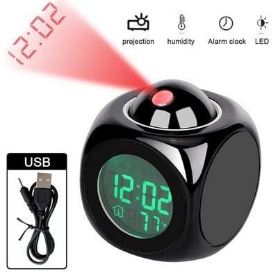 Új kreatív vetítés digitális időjárási LCD szundi óra csengő ébresztő kijelző háttérvilágítás LED otthoni időzítő USB asztali kivetítő óra
