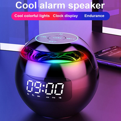 Mini BT Speaker LED Ηχείο 5.0 συμβατό με Bluetooth με Ψηφιακό Ξυπνητήρι Αναπαραγωγή μουσικής Ασύρματο ηχείο ρολογιού σχήματος μπάλας