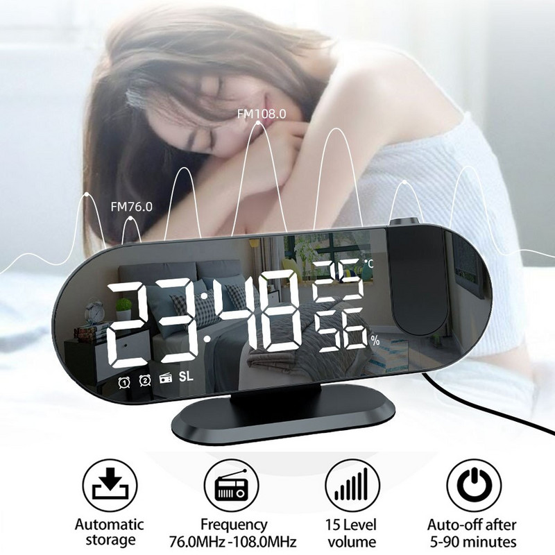 LED digitális ébresztőóra óra asztali elektronikus asztali órák USB ébresztő FM rádió idő projektor szundi funkció 2 ébresztő