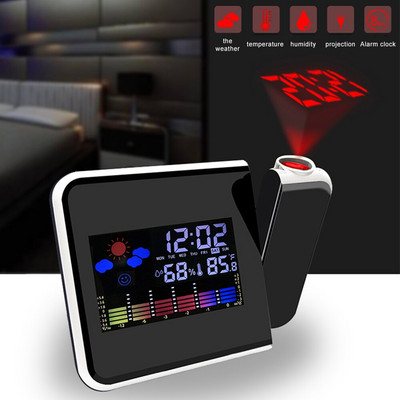 Ceas deşteptător cu proiecţie digitală Staţie meteo cu termometru de temperatură umiditate higrometru/proiector cu trezire pe noptieră