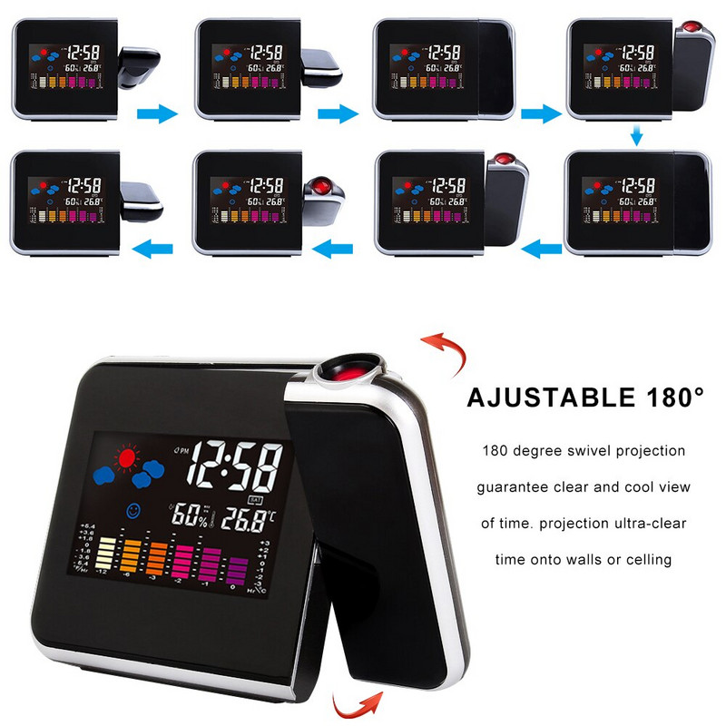Ceas deşteptător cu proiecţie digitală Staţie meteo cu termometru de temperatură umiditate higrometru/proiector cu trezire pe noptieră