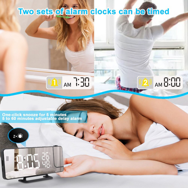 LED skaitmeninis žadintuvas stalinis elektroninis temperatūros žadintuvas su projekciniu FM radijo laiko projektoriumi miegamojo lovos laikrodis