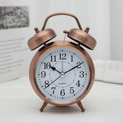 4"-es ébresztőóra Vintage retro néma mutatós órák körszámú kettős csengő hangos ébresztőóra, éjjeli lámpa, lakberendezés