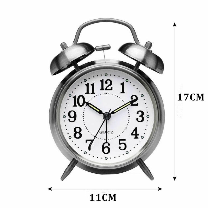 4"-es ébresztőóra Vintage retro néma mutatós órák körszámú kettős csengő hangos ébresztőóra, éjjeli lámpa, lakberendezés