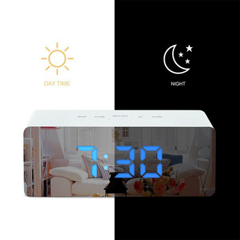 Καθρέφτης LED Ξυπνητήρι Επιτραπέζιο ρολόι Ψηφιακή διακόσμηση σπιτιού Λειτουργία Snooze Επιτραπέζιο ρολόι Εμφάνιση θερμοκρασίας Ηλεκτρονικό επιτραπέζιο ρολόι