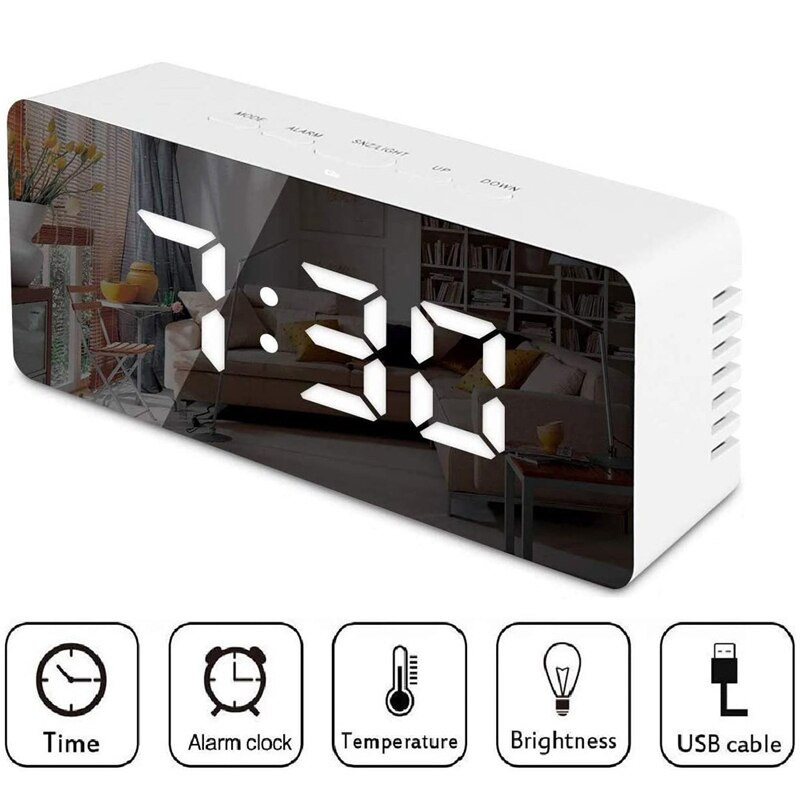 LED veidrodinis žadintuvas stalinis laikrodis Skaitmeninis namų dekoro snaudimo funkcija Stalo laikrodžio temperatūros ekranas Elektroninis stalo laikrodis