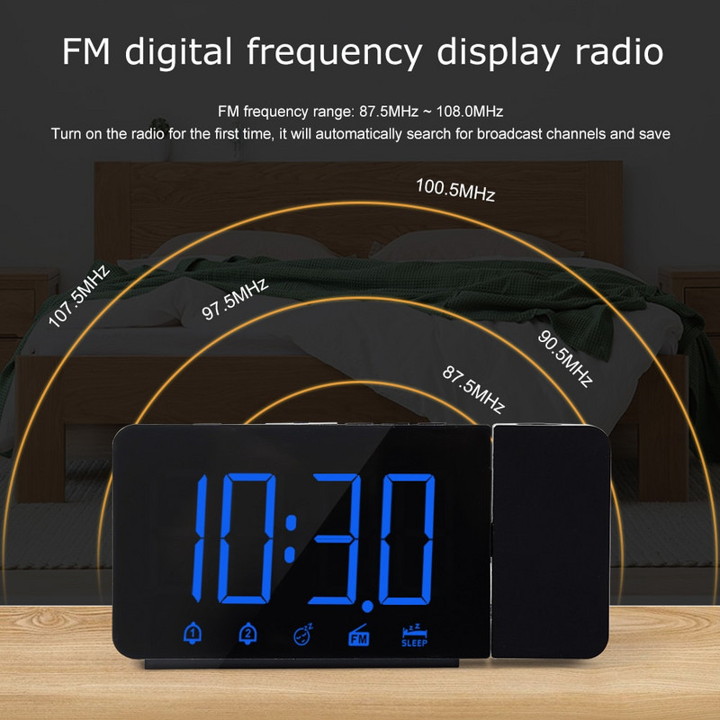 FanJu Ceas Digital Ceas Deşteptător Radio FM Ora Noapte Cu Proiector Perete Ceasuri Electronice De masă Decor Home Decor