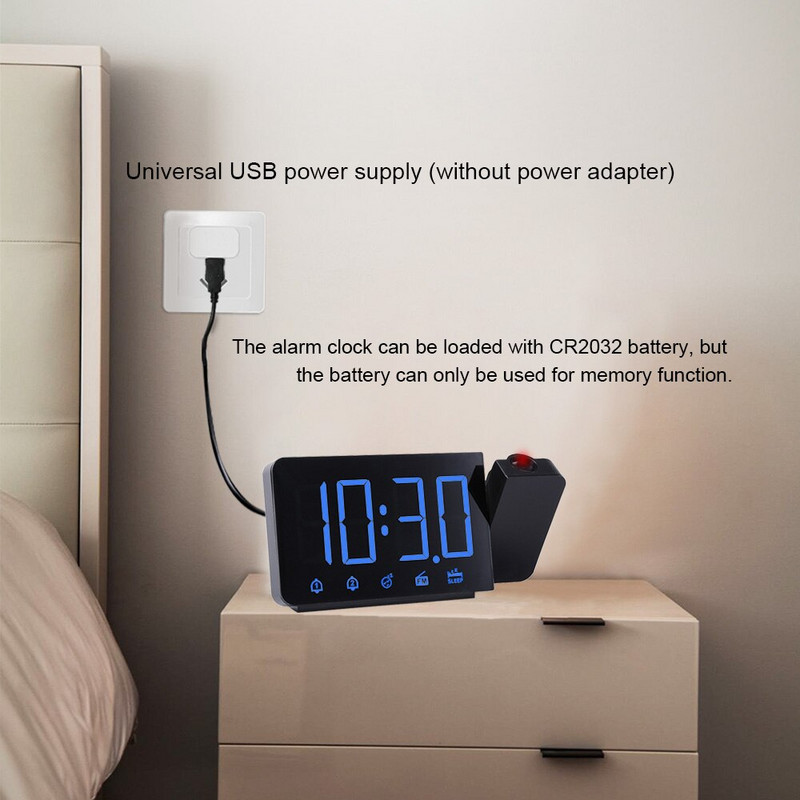 FanJu Ceas Digital Ceas Deşteptător Radio FM Ora Noapte Cu Proiector Perete Ceasuri Electronice De masă Decor Home Decor
