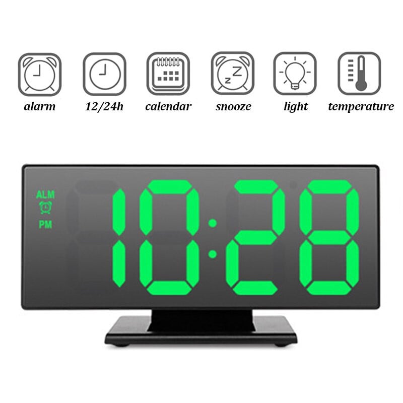 Digitális ébresztőóra LED tükör Elektronikus ébresztőórák Nagy LCD kijelzős digitális asztali óra naptári hőmérséklet órákkal