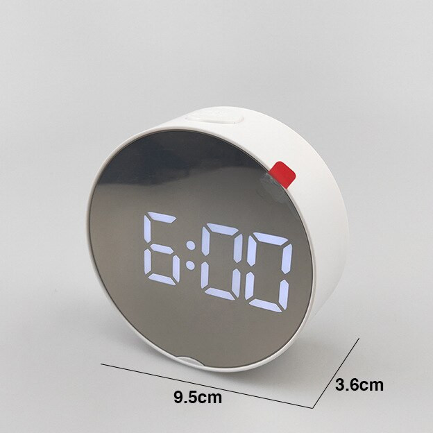Apvalus LED veidrodinis žadintuvas Skaitmeninis stalo laikrodis nakties šviesos snaudimas su temperatūros elektroniniu dvigubos paskirties laikrodžiu namų dekoru