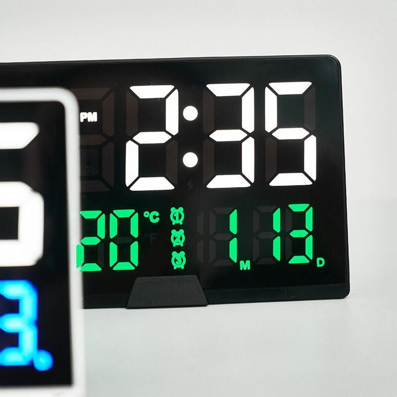 Ceas cu alarmă digital cu lunetă îngustă Control vocal Temp Amânare tactilă 3 alarme Ceas electronic de masă Mod noapte Ceasuri LED digitale