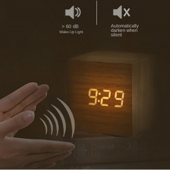 Ηλεκτρονικό ψηφιακό ξυπνητήρι με φωνητική ενεργοποίηση Δημιουργικό LED Lazy Ξύλινο Ρολόι Ημερομηνία Ρολόι θερμοκρασίας Μικρό ρολόι τέχνης σε κύβους