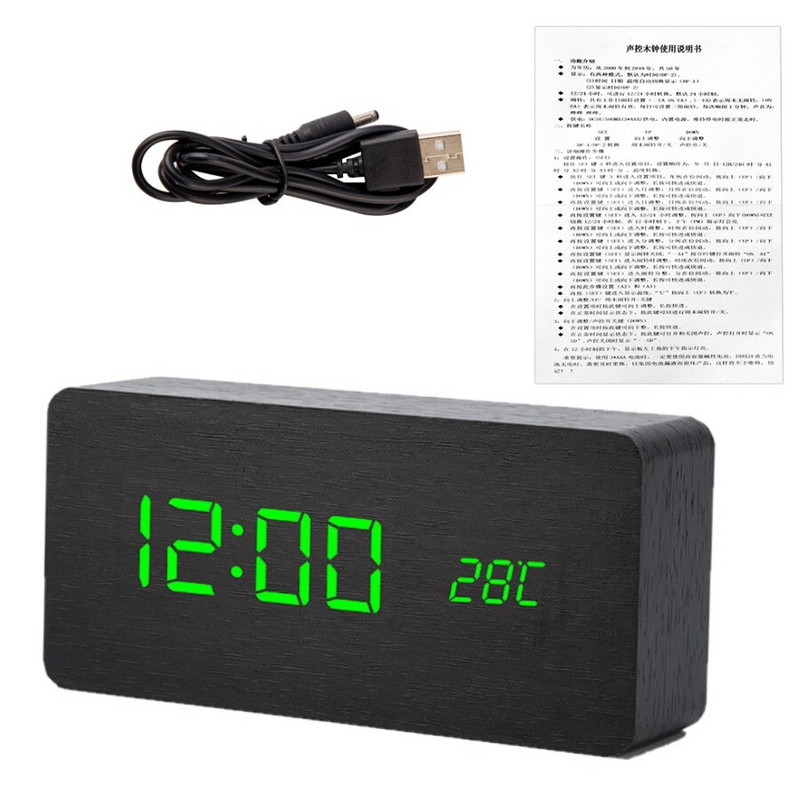 Sufragerie din lemn de birou Ceas cu alarmă de birou cu display multifuncțional cu LED