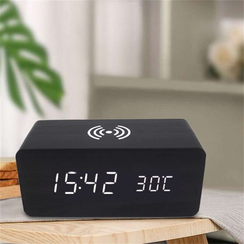 LED fa digitális ébresztőóra mobiltelefon vezeték nélküli töltéssel USB/AAA Tápellátással nappali hálószobába irodai digitális óra