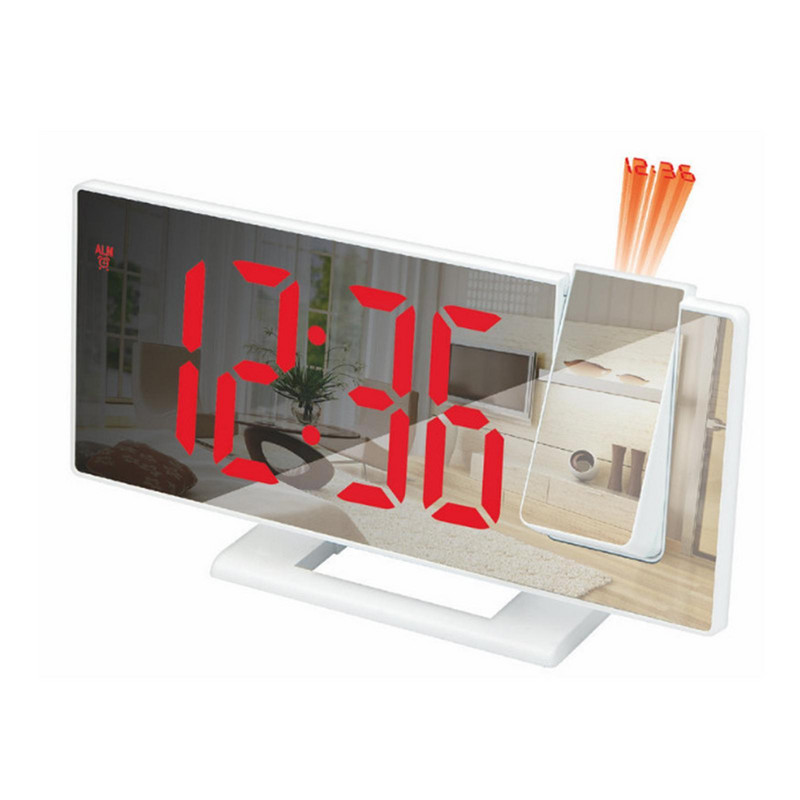 Ceas cu alarmă cu proiecție digitală cu LED, pentru dormitor, proiector electronic de timp pe tavan, ceas cu dublă voce tare, mut P9T0