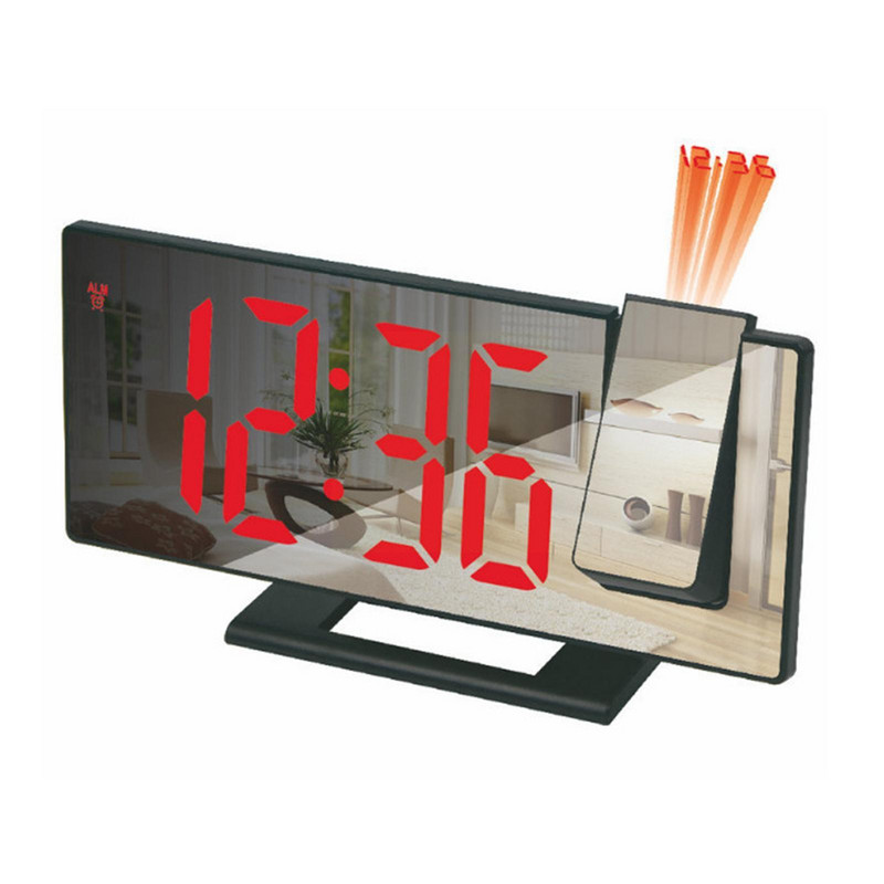 Ceas cu alarmă cu proiecție digitală cu LED, pentru dormitor, proiector electronic de timp pe tavan, ceas cu dublă voce tare, mut P9T0