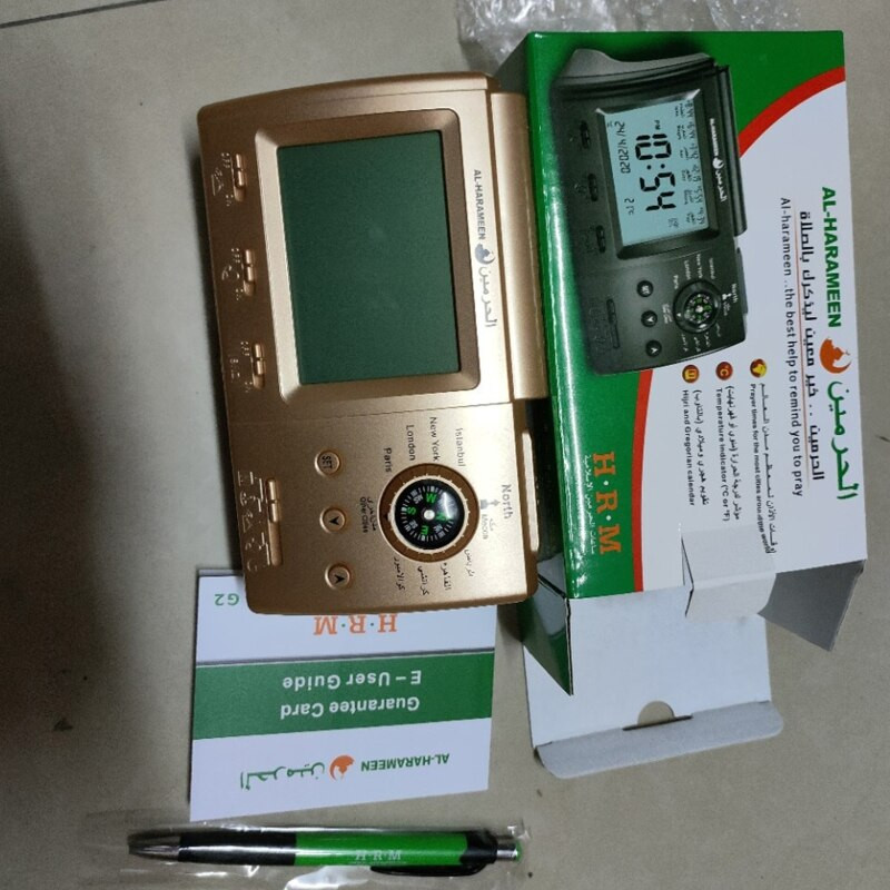 Musulmonų stalinis laikrodis su Adhan žadintuvu Islamo Azan laikas maldai Qiblah kryptis Temp ekranas LED lemputė Hijir kalendorius