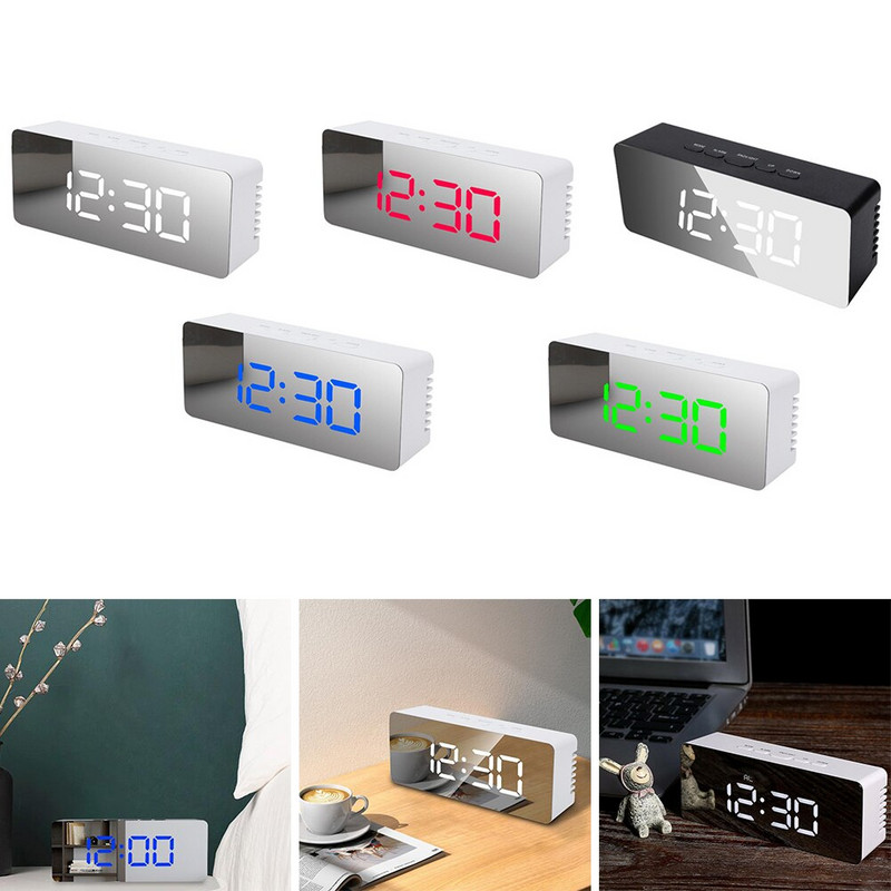 Veidrodinis žadintuvas LED Wecker skaitmeninis USB signalizatorius Funk Uhr Schlummerfunktion Tischuhr Spiegel Reloj Despertador Wall Decor