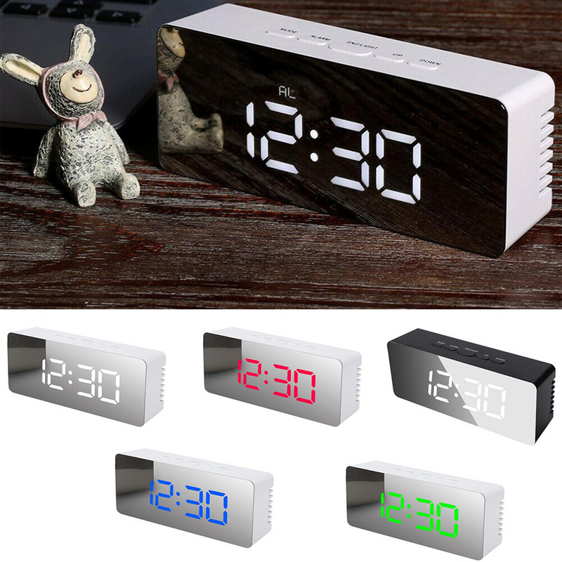 Veidrodinis žadintuvas LED Wecker skaitmeninis USB signalizatorius Funk Uhr Schlummerfunktion Tischuhr Spiegel Reloj Despertador Wall Decor