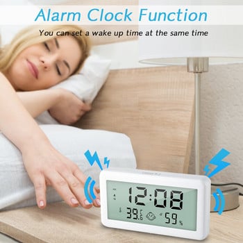 Ψηφιακό Ξυπνητήρι Θερμόμετρο Υγρόμετρο LED Ηλεκτρονικό ρολόι εσωτερικού χώρου Επιτραπέζια ρολόγια για κρεβατοκάμαρα με οπίσθιο φωτισμό
