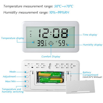 Ψηφιακό Ξυπνητήρι Θερμόμετρο Υγρόμετρο LED Ηλεκτρονικό ρολόι εσωτερικού χώρου Επιτραπέζια ρολόγια για κρεβατοκάμαρα με οπίσθιο φωτισμό
