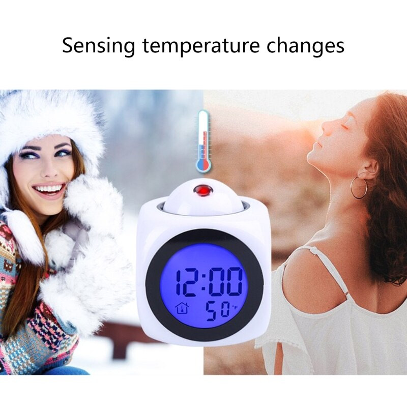 Žadintuvo projektorius Wake Up Easy Snooze Termometras ℃/℉ Lubų projekcinis žadintuvas 12/24 val. Vaikų miegamasis
