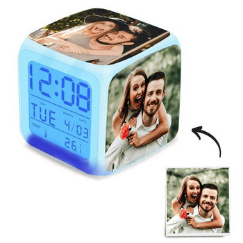 Blank Sublimation Ξυπνητήρι Τετράγωνο ρολόι φωτογραφιών LED με ημερολογιακή λάμψη στο σκοτάδι Ψηφιακό ρολόι για διακόσμηση παιδικού δωματίου