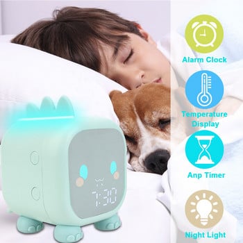Παιδικό Ξυπνητήρι Ψηφιακή ένδειξη θερμοκρασίας Ρολόι LED δίπλα στο κρεβάτι με φωνητικό έλεγχο Cute Dinosaur Children\'s Sleep Trainier