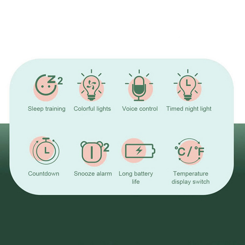 Vaikų žadintuvas, skaitmeninis temperatūros ekranas prie lovos LED laikrodis su valdymu balsu Mielas dinozaurų vaikų miego treniruoklis