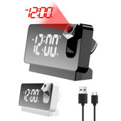 LED skaitmeninis projekcinis žadintuvas miegamajam stalo elektroninis stalinis laikrodis USB įkraunamas žadintuvas su projekcija