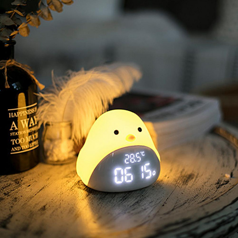 Ceas cu alarmă, zgomot redus, lumină de noapte mică, cadouri, timp, afișaj, temperatură, drăguț, formă de pasăre, ceas digital pentru copii pentru dormitor
