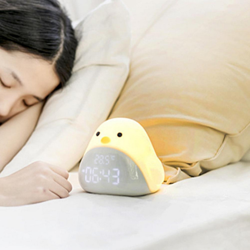 Ceas cu alarmă, zgomot redus, lumină de noapte mică, cadouri, timp, afișaj, temperatură, drăguț, formă de pasăre, ceas digital pentru copii pentru dormitor